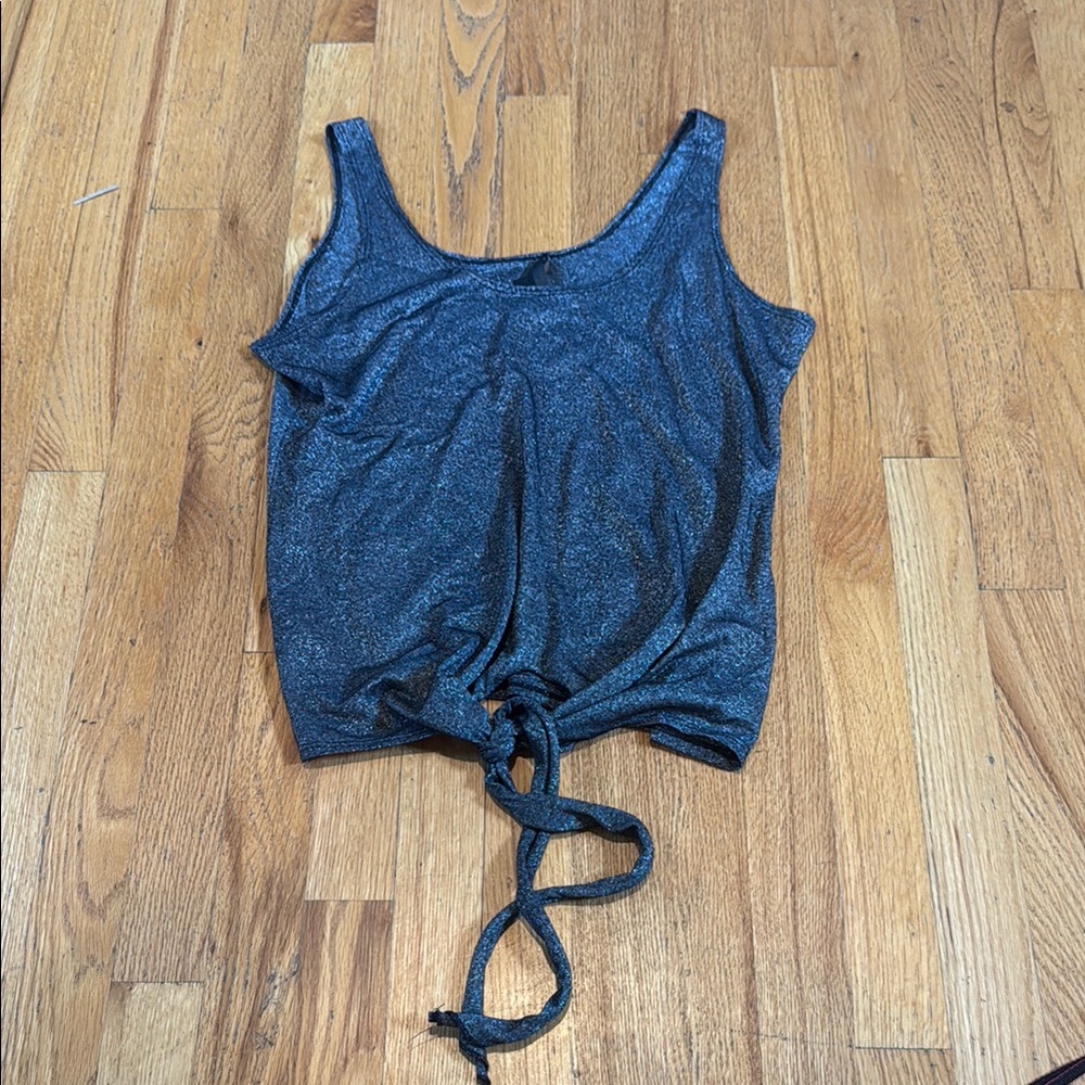 Julian Chang Women's Gray Shimmery Sleeveless Top With Tie Front Size M